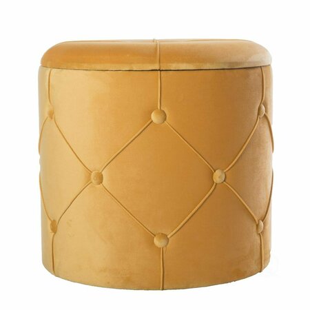 KD AMERICANA 15.75 x 15.5 in. Round Wooden Velvet Ottoman Stool with Lid Yellow KD3164209